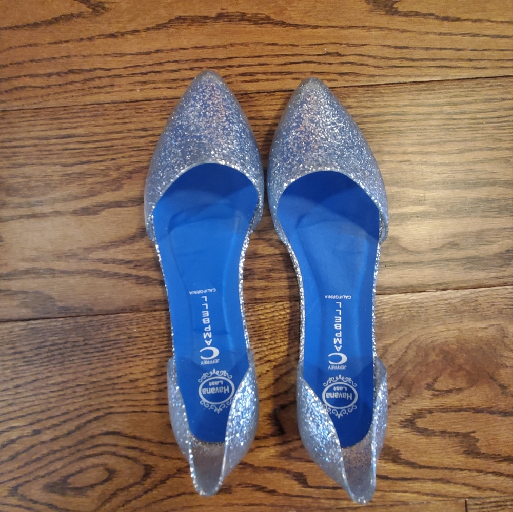 Jeffrey Campbell Silver Glitter Jelly Flat Shoes 9 Y2K 90s Summer Ballet Flat